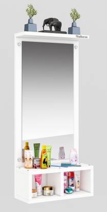 Madhuran Engineered Wood Wall Mounted Mirror with Two Storage Box Wooden Wall Shelf