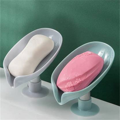 HEYMAK PACK OF 2 Plastic New Decorative Drainage Bathroom Storage Leaf Soap Holder Plastic Wall Shelf