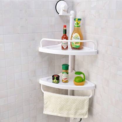 SKYZONE Magic Suction Cup 2 Layer Corner Shelf Rack Plastic Wall Shelf