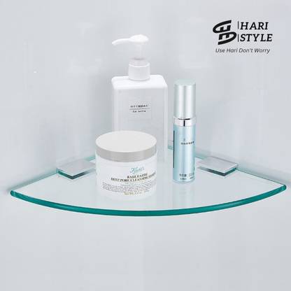 Hari Style Plain 6mm Toughened Glass Corner With Screws & Clean & clear Finish, Size 10x10 Glass Wall Shelf
