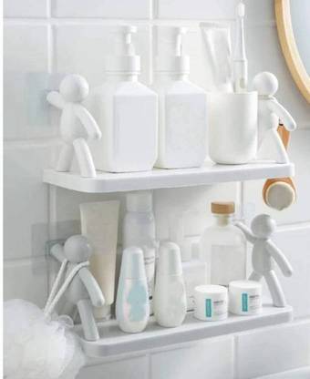 KEVRIZ Multipurpose Wall Mount Self-Adhesive Plastic Storage Rack Organizer Plastic Wall Shelf