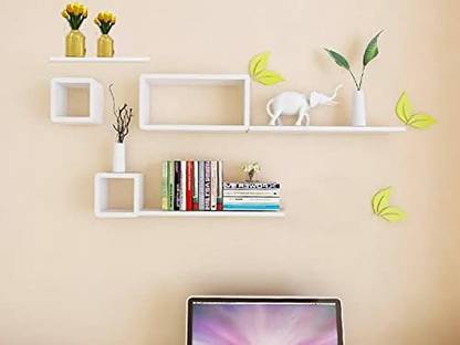 CraftOnline Set of 3 Cube Shelves, Rectangle Wall Shelf, 3 Cube Wall Mount with 3 Shelves MDF (Medium Density Fiber), Wooden Wall Shelf