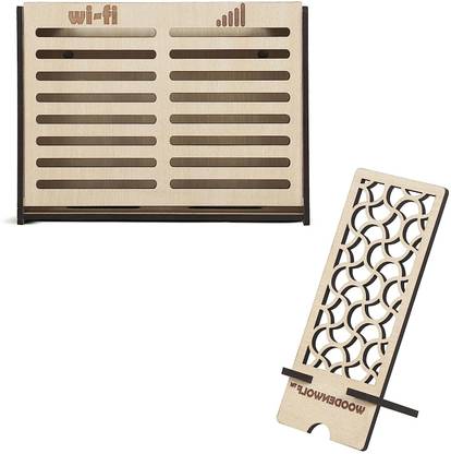 Woodenwolf Woodenwolf Wall-Mounted WiFi Router Storage Box with Free Mobile Stand (Brown) Wooden Wall Shelf