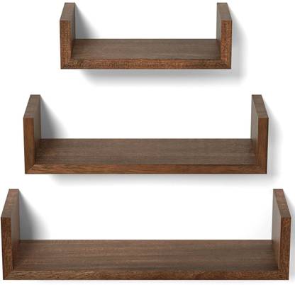 freeliving RICH DESIGN Solid Wood Floating Shelves for Bedroom Bathroom Dark Brown Wooden Wall Shelf