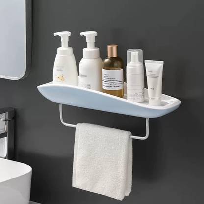 COSKIRA Bathroom Rack with Rod Wall Hanging No Punching Toilet Hand Washing Storage Plastic Wall Shelf