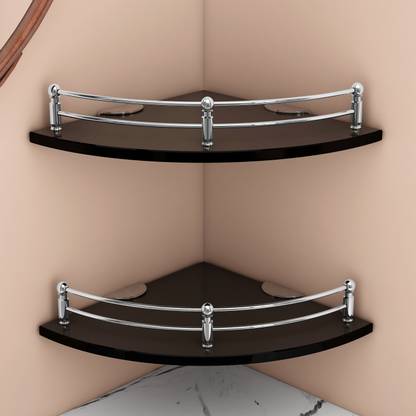 Impulse by Plantex Premium Black Glass Corner Shelf for Bathroom/Kitchen Accessories (12X12 Inches) Stainless Steel Wall Shelf