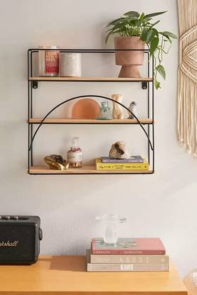 DDecorware Square Shaped Wall Mount Shelf with Unique Design Iron, Wooden Wall Shelf