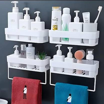 AKEY Bathroom Accessories, Bathroom Rack, Bathroom Shelf Organizer, (Pack Of 4) Plastic Wall Shelf