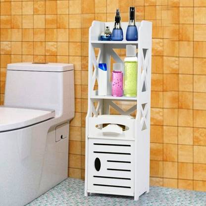 SS ARTS Free Standing WPC Board Bathroom Cabinet with Door/Toilet Paper Holder Organizer MDF (Medium Density Fiber), Plastic Wall Shelf