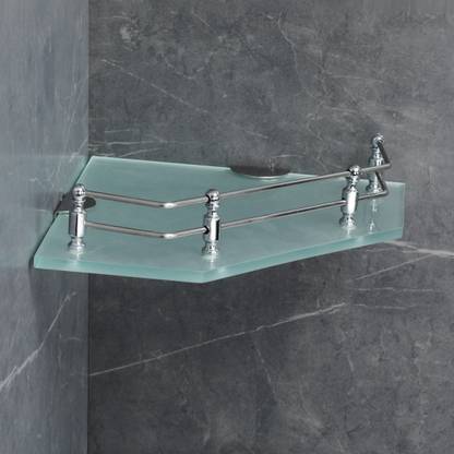FORTUNE Frosted Glass Bathroom Corner Shelf/Kitchen Shelves (Diamond) (9 x 9 Inch) Glass, Stainless Steel Wall Shelf