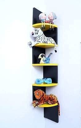 RENEW PINEWOOD PINEWOOD New Floating Corner Shelf, Wall Mounted Zigzag Display Storage MDF (Medium Density Fiber), Wooden Wall Shelf
