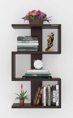 Captiver Engineered Wood Wall Mounted Books Shelf Racks Stands Self Tier 4 Particle Board Wall Shelf
