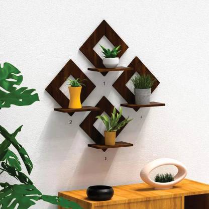 VD Crafts Pot Stand Set of 4 Piece Decorative Wooden Wall Hanging (8 inch, Brown) Wooden Wall Shelf