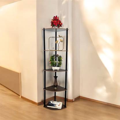 BRIGHTOLO Premium Designer 5 Corner Rack Shelfs Wooden, Iron Wall Shelf