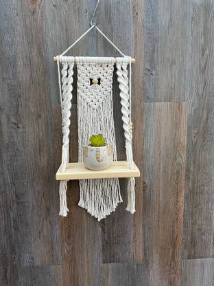 Saaz Macrame Wall Shelf hanger for living room bedroom luxury house Wooden Wall Shelf