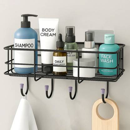 Plantex GI Steel Self-Adhesive Hooks for Bathroom - Multipurpose Steel Wall Shelf