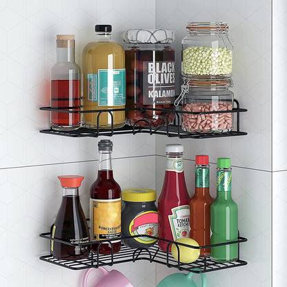 DXDT Set of 2-Multi purpose corner shelf Kitchen Rack Storage Organizer for Kitchen Carbon Steel Kitchen Trolley