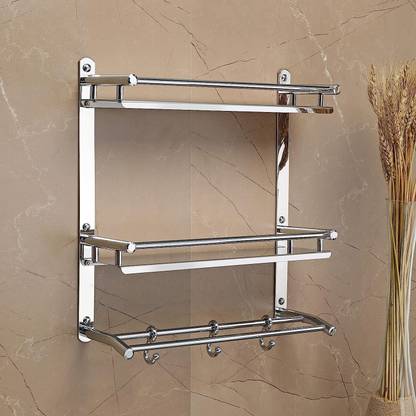 Garbnoire Multi-Purpose Wall Mount 2 Tier Bathroom Shelf with Towel Bar Stainless Steel Wall Shelf