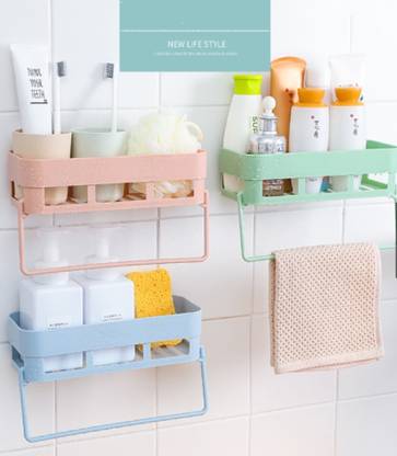 QXORE Bathroom Shelf Organizer, Wall Mounted Shelf, Bathroom Hardware, Storage Racks Plastic Wall Shelf