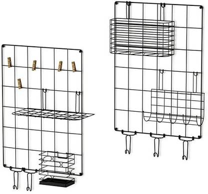 Indian Decor 283084 Wall Panel Wire Grid Panel Set of 2 for Wall Decoration or Organization Iron Wall Shelf