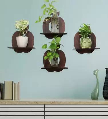 MSK Craft MDF Wooden Apple Shaped Pot Stand Set Of 4 Wall Hanging Wooden Wall Shelf