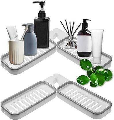 STEFFAN 1 PCS Foldable Corner Shelf, No Drilling Adhesive Bathroom Plastic Wall Shelf