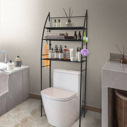 Bigkart Over The Top Washing Machine Shelf with Hooks and Non-Slip Pads Iron Wall Shelf