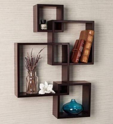 webshoppee Book Shelf for The Study Room Wooden (Set of 4) intersecting Wall shelve for Keeping book Wooden Wall Shelf