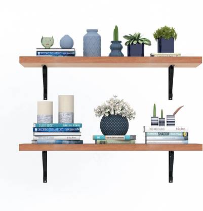 Mighty Home Modern Wall Mounted Orginiser for Home & Office (DIY) 17x60 Cms Each Wooden Wall Shelf