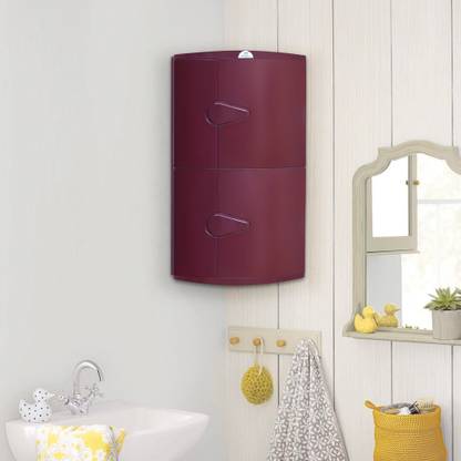 Nilkamal GEMM Wall Mounted Bathroom Corner Mirror Cabinet Storage Solution with 2 Doors Plastic Wall Shelf