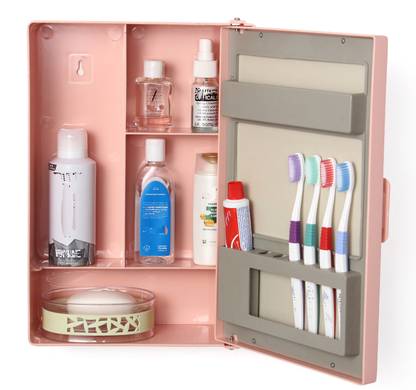 Delightful Decor Bathroom Cabinet with Mirror Plastic Wall Shelf