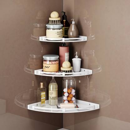 GLOXY Unbreakable Multipurpose Space Saving Corner/Rack for face wash,shower gel Acrylic, Plastic Wall Shelf