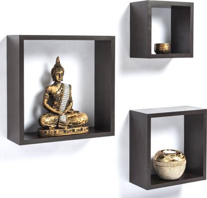 BLUEWUD Skybox Wall Mount Multipurpose Wall Shelf (Set of 3) for Décor MDF (Medium Density Fiber), Brass Wall Shelf