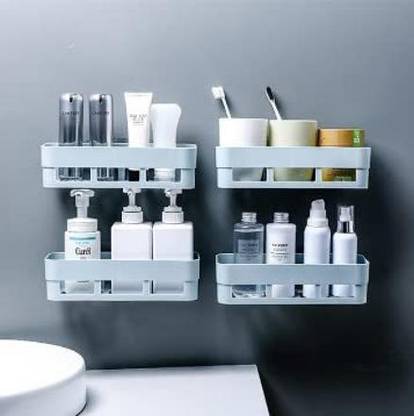 COFP Plastic Bathroom Storage Rack Box Strong Shower Rack Shelf( Pack Of 4) Plastic Wall Shelf
