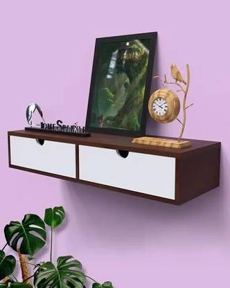 OnlineCraft Wooden Wall Mounted Floating 2 Drawer Wall Shelves Wooden Wall Shelf