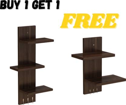 Flux Three tier wall shelf & FREE two tier wall shelf (Black) Wooden Wall Shelf
