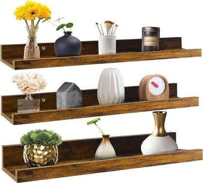 GenuineDecor 24 Inch Wooden Floating Shelves Wall Mounted Set of 3 Wooden Wall Shelf