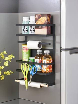 KUBER INDUSTRIES Multi Storage 2 Tier Iron Kitchen Organizer Shelf for Refrigerator | Black Iron Wall Shelf