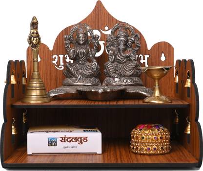 Gojeeva Premium Om Carved Pattern Devghar, Set-Top Box Stand Wooden Mandir Temple(DIY) Wooden Wall Shelf