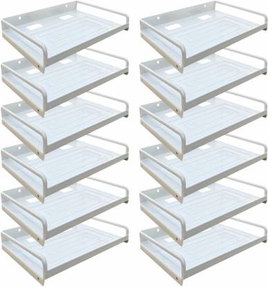 ShelfKing Wall Mount White Set-Up Box/ Multipurpose Stand With Side Support, Set Of 12 Iron Wall Shelf