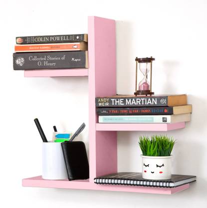 Kawai Homes Wooden Bookshelf file organizer for Home wall & Study Table decor (PinkColor) Wooden Wall Shelf
