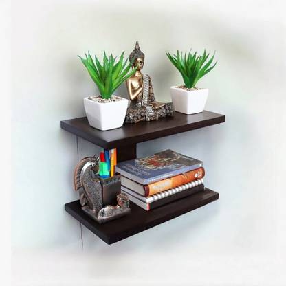 ALTRR Floating Entertainment Shelf with Integrated LED Lighting Strips Wooden Wall Shelf