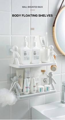 SJK Self Adhesive Multi-Purpose Wall Hanging Humanoid floating Shelf 2*0.300 Plastic Wall Shelf