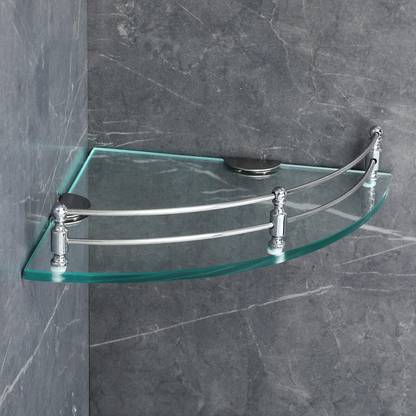 FORTUNE Multi-Purpose Glass Corner Shelf - 12x12 inch Wall Mount Shelf (Pack of 1) Glass, Stainless Steel Wall Shelf