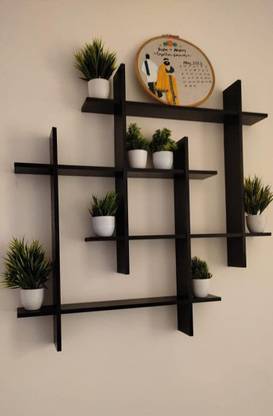 Eveto Wooden Dual Squares Wall Shelf for Home Decor, Living Room, MDF (Medium Density Fiber) Wall Shelf