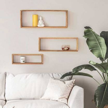 murad enterprises Set of 3 Dark Wood Floating Shelves – Stylish Display for Home Decor Wooden Wall Shelf