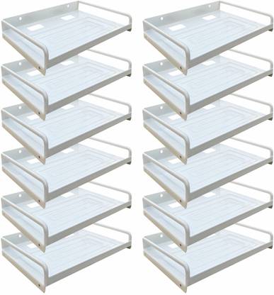ShelfKing Wall Mount White Set-Up Box/ Multipurpose Stand With Side Support, Set Of 12 Iron Wall Shelf