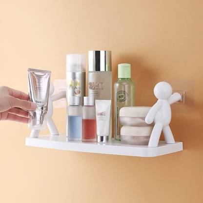 TASMAX floating shelf for bathroom organizer without drill PACK OF 1 Plastic, White Polypropylene Wall Shelf