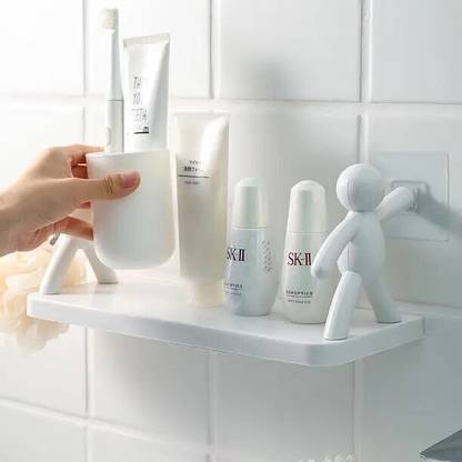 SJK Self Adhesive Multi-Purpose Wall Hanging Humanoid floating Shelf 3635 Plastic Wall Shelf