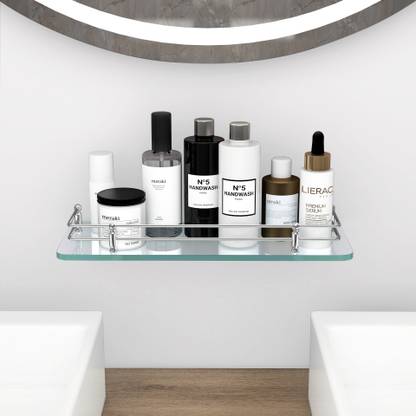 Plantex Premium Transparent Glass Shelf for Bathroom/Wall Shelf/Storage Shelf(12x6 Inches) Glass Wall Shelf